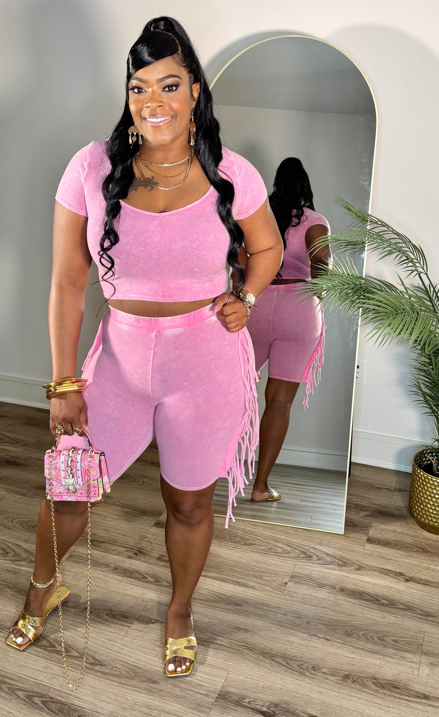 "Fun Girl" Fringe Two Piece Short Set