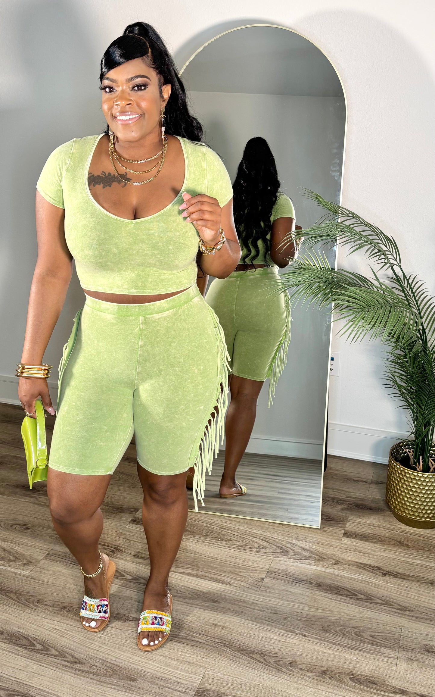 "Fun Girl" Fringe Two Piece Short Set