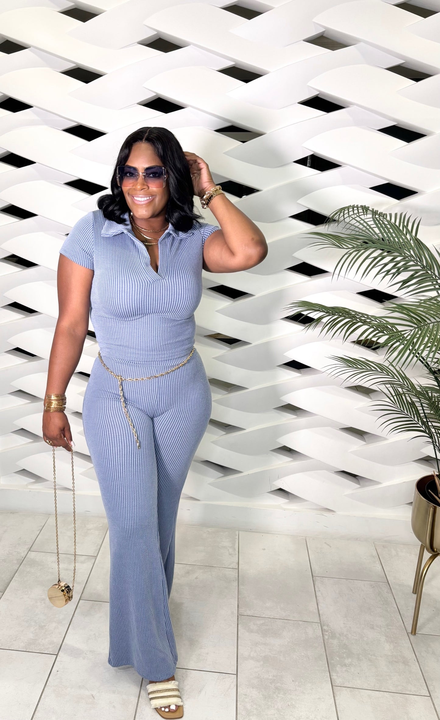 Perfect Timing Pants Set (Denim Blue)